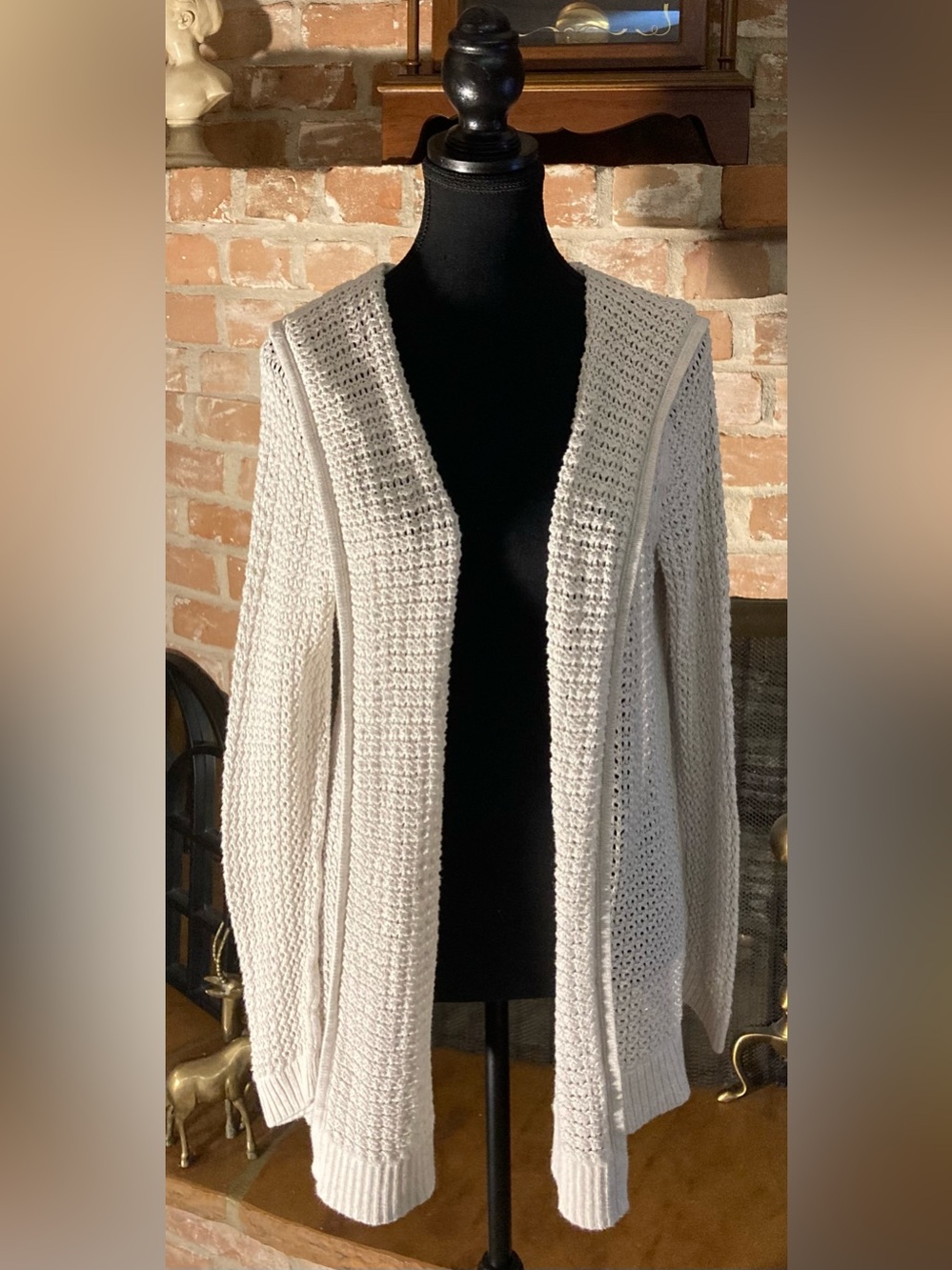 Gap Cream Open-Front Hooded Knit Cardigan Sweater